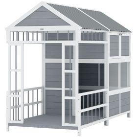 79"L Large Dog House Outdoor, Wooden Dog Kennel with Porch, Storage Cabinet,Weatherproof Roof, Windows 79"L Large Dog House Outdoor, Wooden Dog Kennel with Porch, Storage Cabinet,Weatherproof Roof, Windows